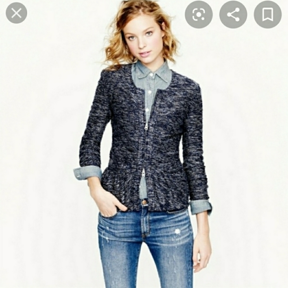 J. Crew Tweed Peplum Zip Jacket Blazer Small